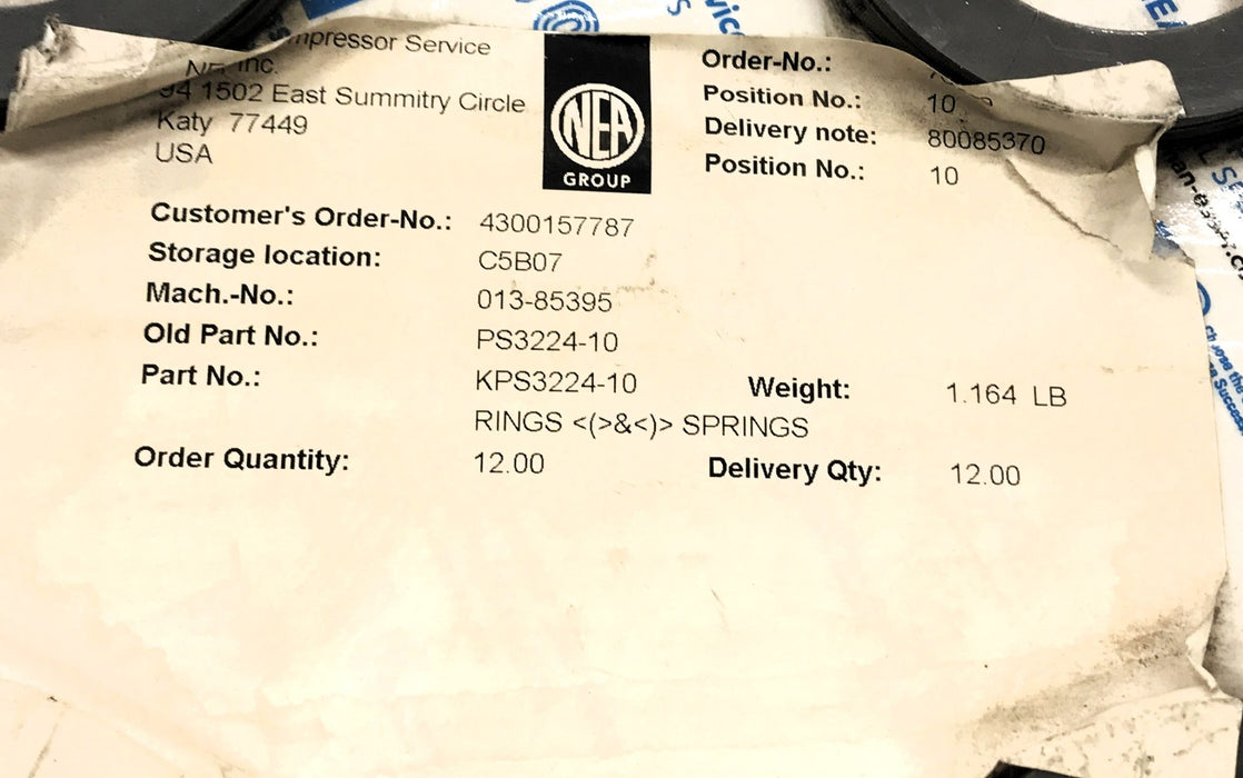 Neac Compressoer Pack of (12) Ring Spring KPS3224-10 NOS