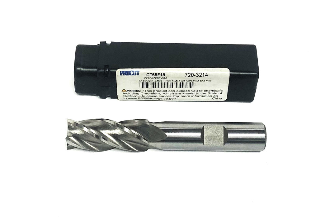 ProCut 9/16X1/2X1-3/8X3 HSS Multi-Flute Center Cut End Mill CT55F18 NOS