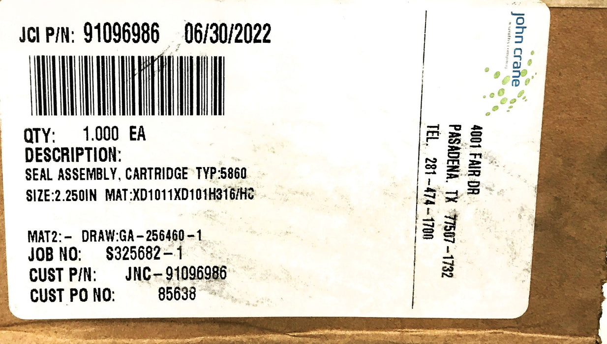 John Crane 2.25 INCH Mechanical Seal Assembly 91096986CCW (91096986) NOS