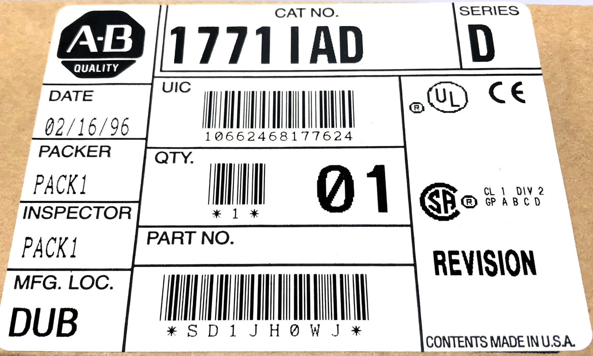 Allen-Bradley Series D Input Module 1771-IAD/D USED
