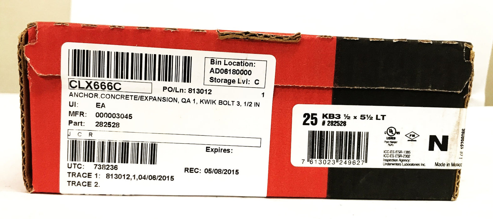 Hilti 1/2inch x 5-1/2 inch Carbon Steel Expansion Anchors 282528 [Lot of 25] NOS