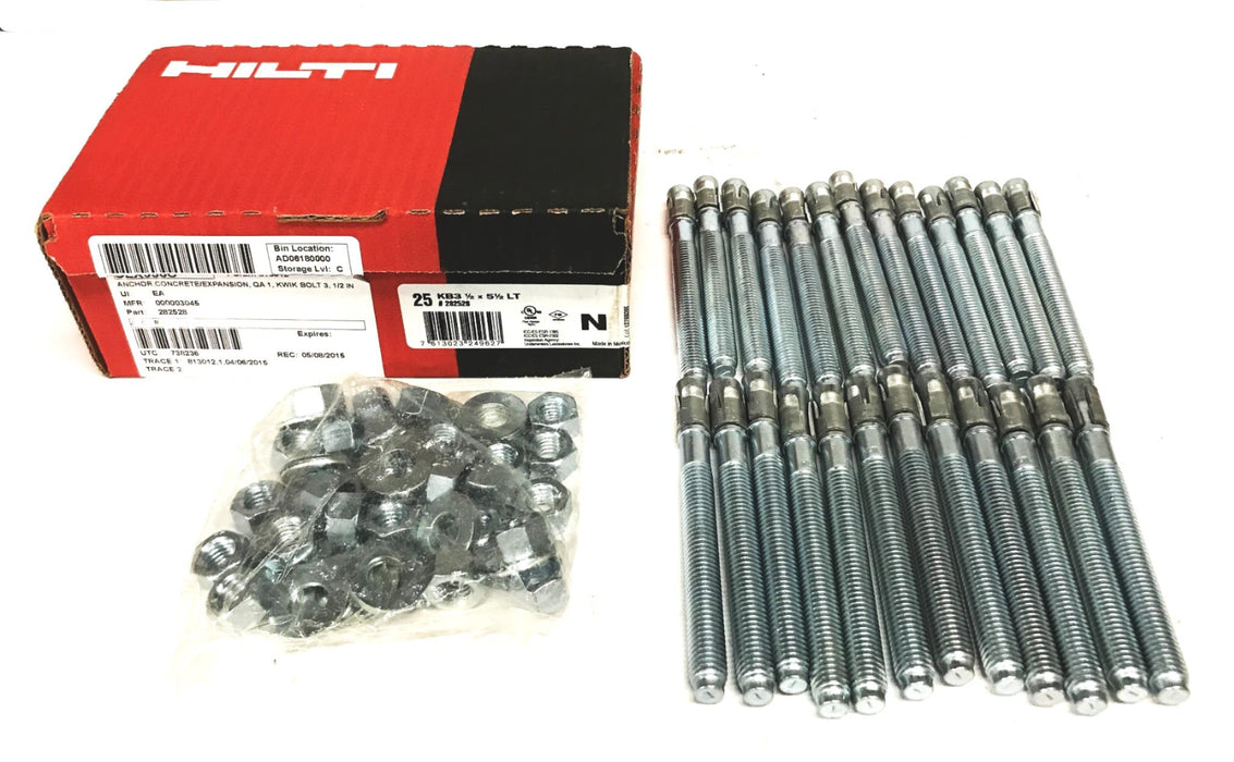 Hilti 1/2inch x 5-1/2 inch Carbon Steel Expansion Anchors 282528 [Lot of 25] NOS