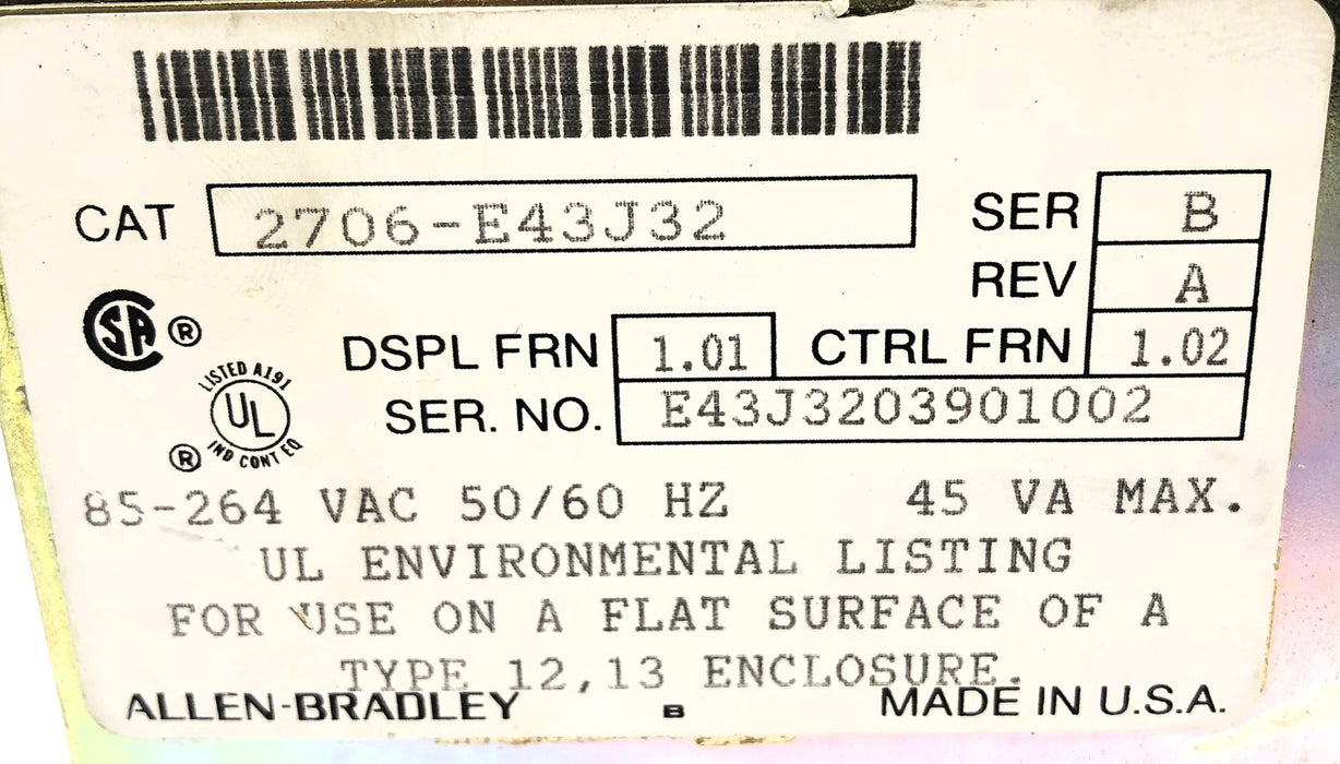 Allen-Bradley Series B Rev A Dataliner Message Display 2706-E43J32 USED