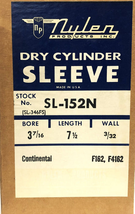 Nyler 3-7/16 IN Bore 7-1/2 IN Length Dry Cylinder Sleeve SL-152N (SL-346FS) NOS