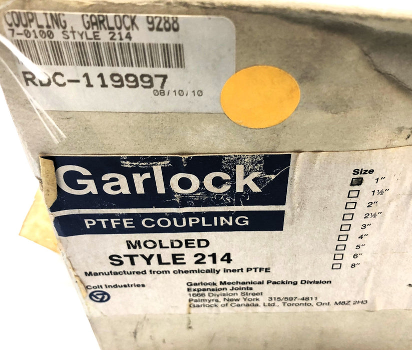Garlock Style 214 PTFE Coupling 92887-0100 NOS