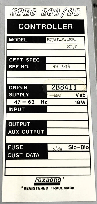 Foxboro SPEC 200/SS Controller E27AE-SA+EB4 NOS