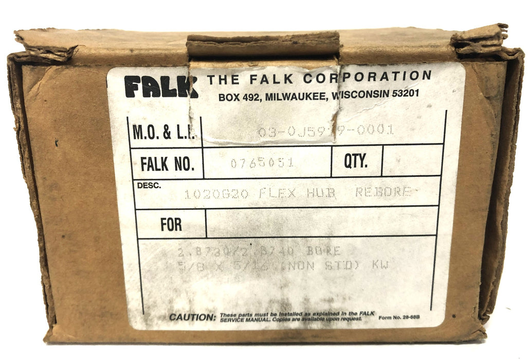 Falk Coupling 1020G20 Flex Hub Bore 2.8730 Inch Re-Bored 0765051 (3J5919) NOS