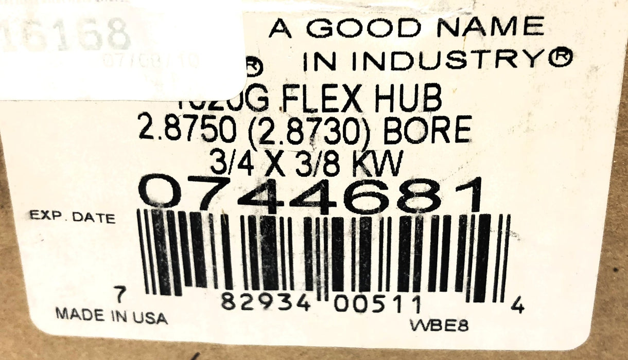 FALK 1020G 2.8750 (28730) Bore 3/4 X 3/8 KW Flex Hub 0744681 NOS