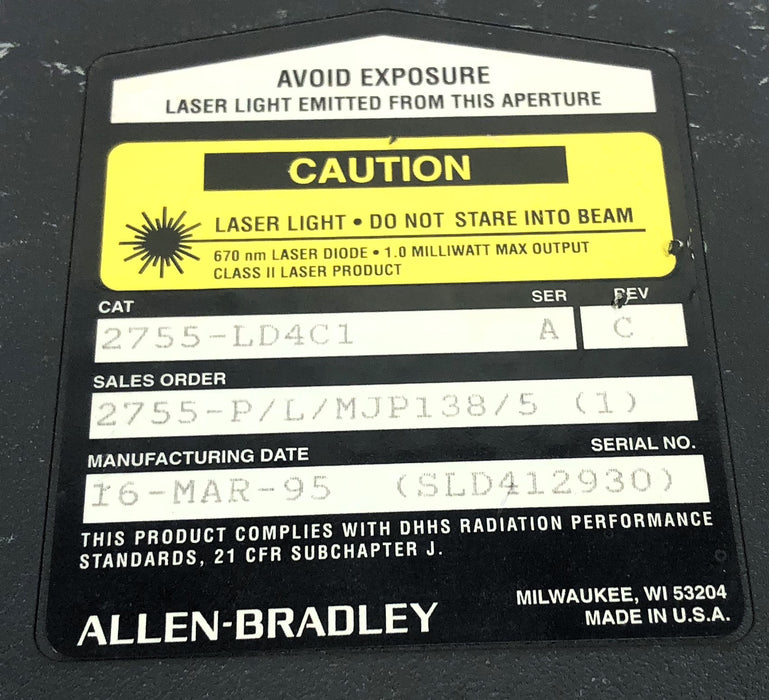 Allen-Bradley Series A Rev C Diode Bar Code Scanner (Small Fray) 2755-LD4C1 USED