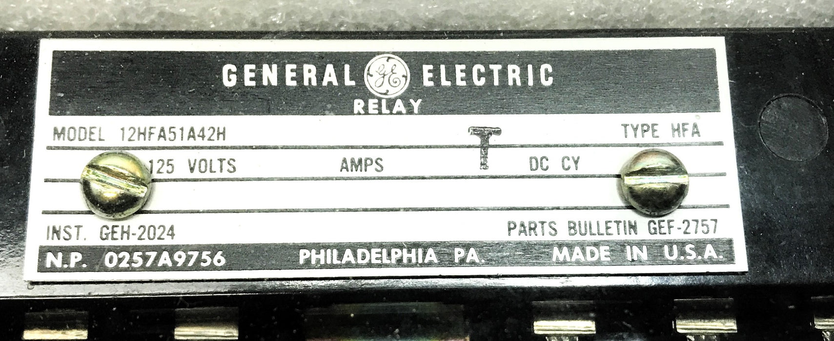 General Electric Auxiliary Relay 12HFA51A42H NOS