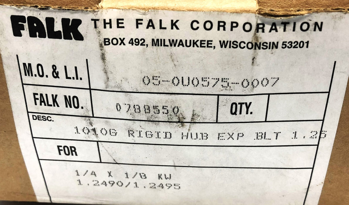 Falk 1010G52 Rigid Hub EXP BLT 1.2490/1.2495 Bore 1/4 X 1/8 KW 0788550 NOS