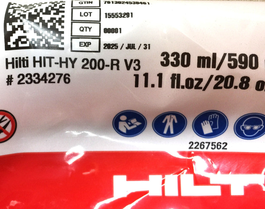 HILTI HIT-HY 200-R V3 Anchor Epoxy(11.1fl.oz)2334276 Exp:7/31/2025 [Lot of 2]NOS