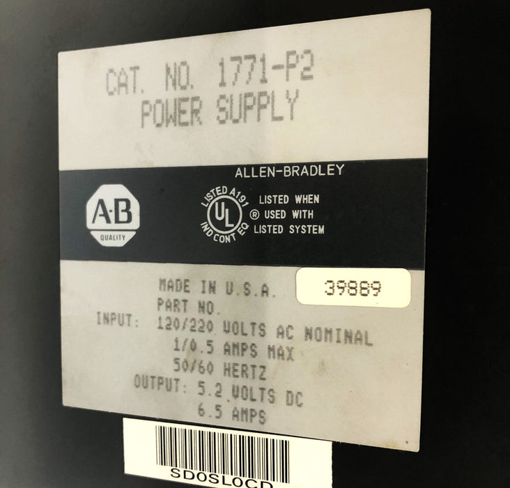 Allen-Bradley 120/220 Volt Power Supply 1771-P2 USED