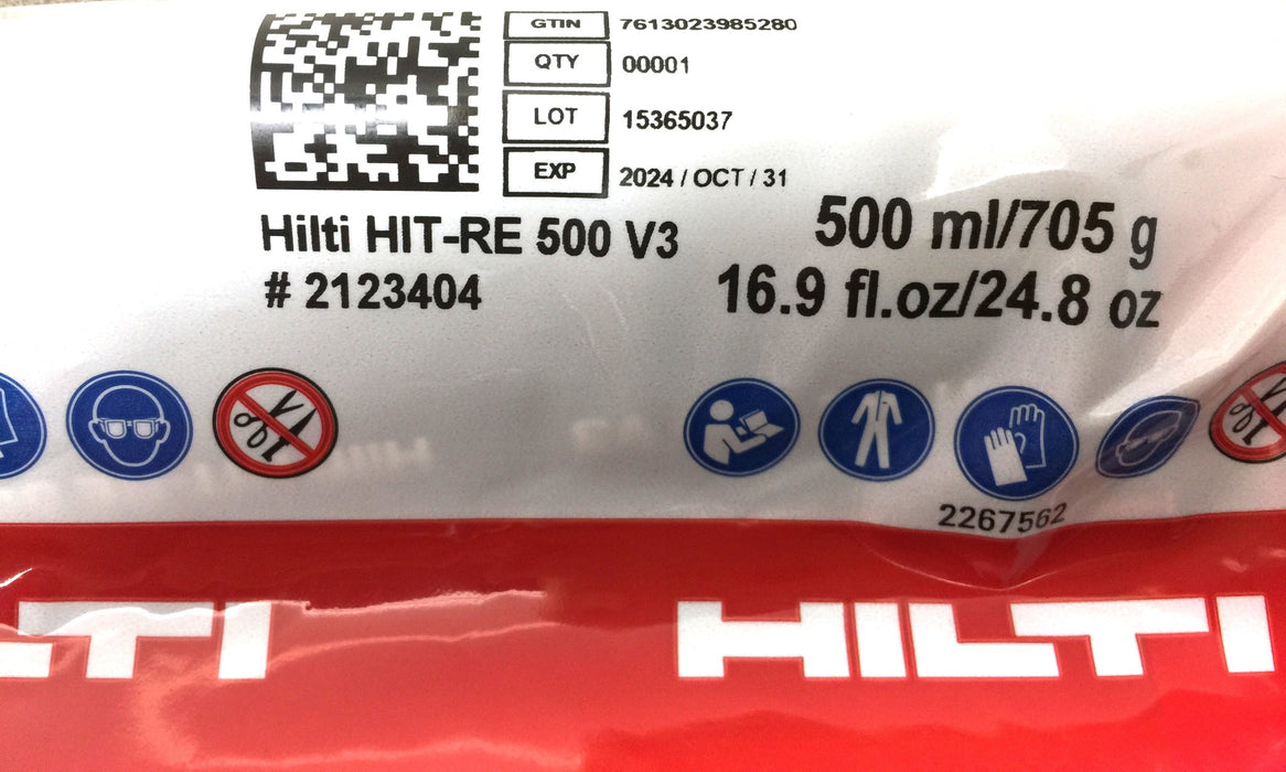 HILTI HIT-RE 500 V3 Anchor Epoxy (16.9fl.oz) 2123404 Exp:10/31/2024 NOS