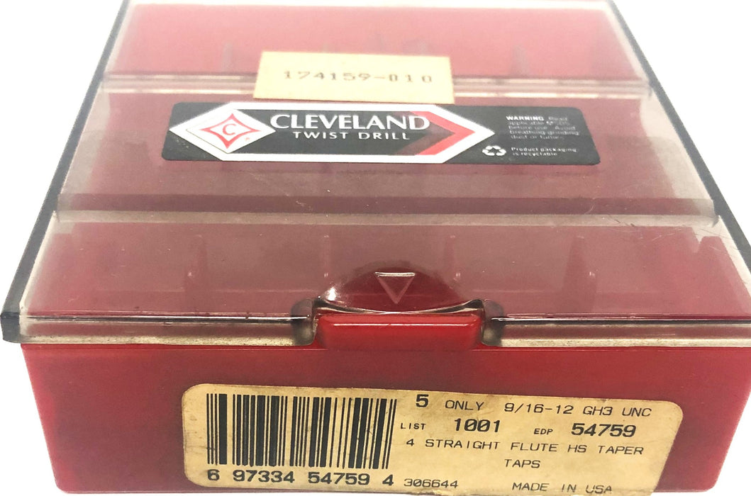Cleveland 9/16-12 GH3 UNC 4 Straight Flute HS Taper Tap 54759 NOS