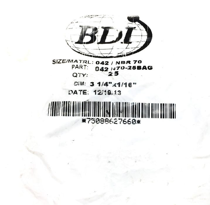 BDI 042 NBR 70 3-1/4" x 1/16" O-Ring Pack (25pcs) 042N70-25BAG NOS