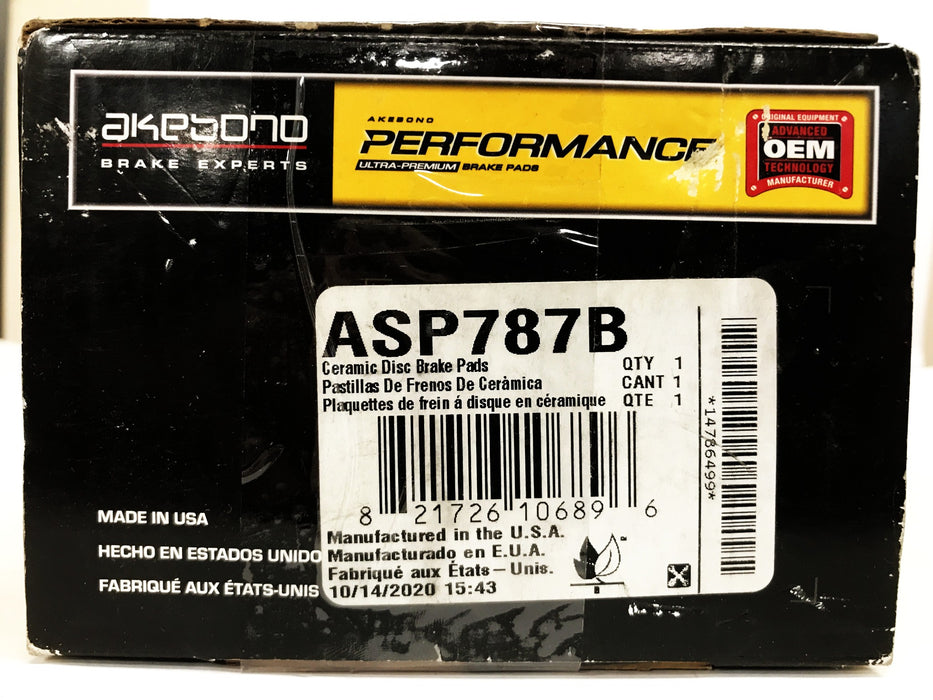 Akebono Honda Front Disc Brake Pad Set ASP787B NOS