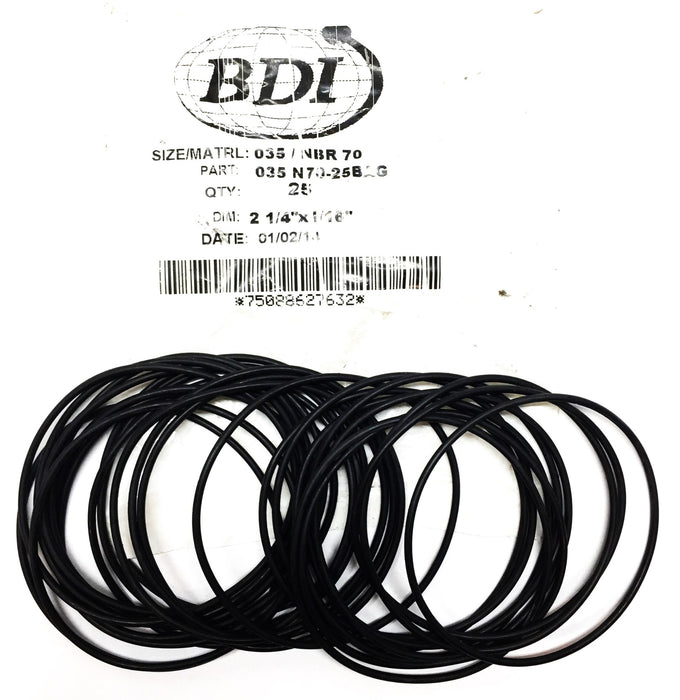 BDI 035 NBR-70 2-1/4"x 1/16" O-Ring Pack (25pcs) 035N70-25BAG NOS