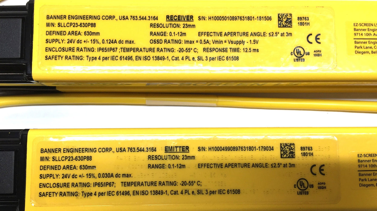 Banner EZ-Screen LS 630mm Light Screen Kit (Receiver/Emitter) SLSCR23-630P88 NOS