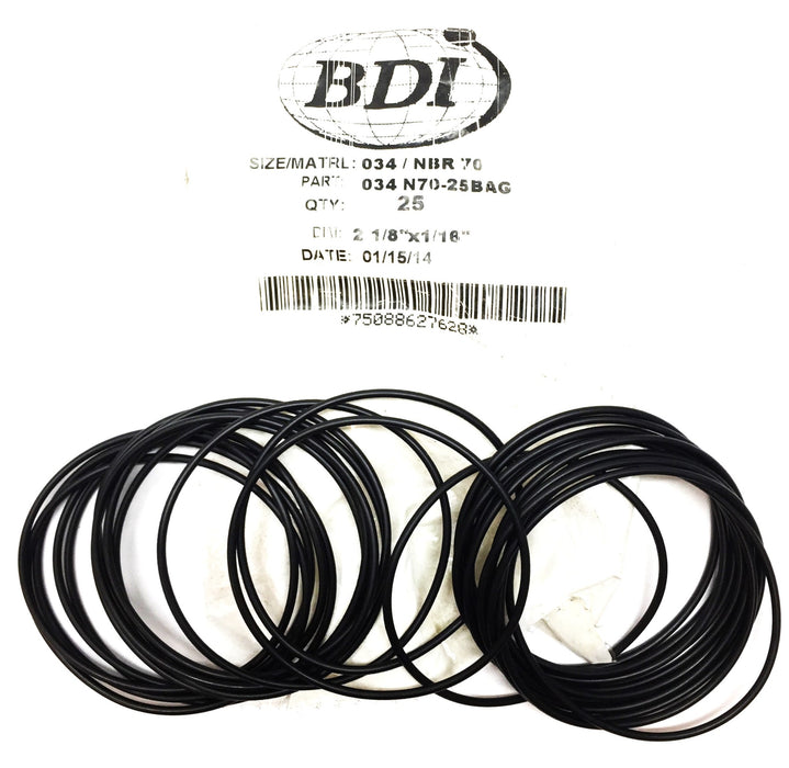 BDI 034 NBR-70 2-1/8"x 1/16" O-Ring Pack (25pcs) 034N70-25BAG NOS