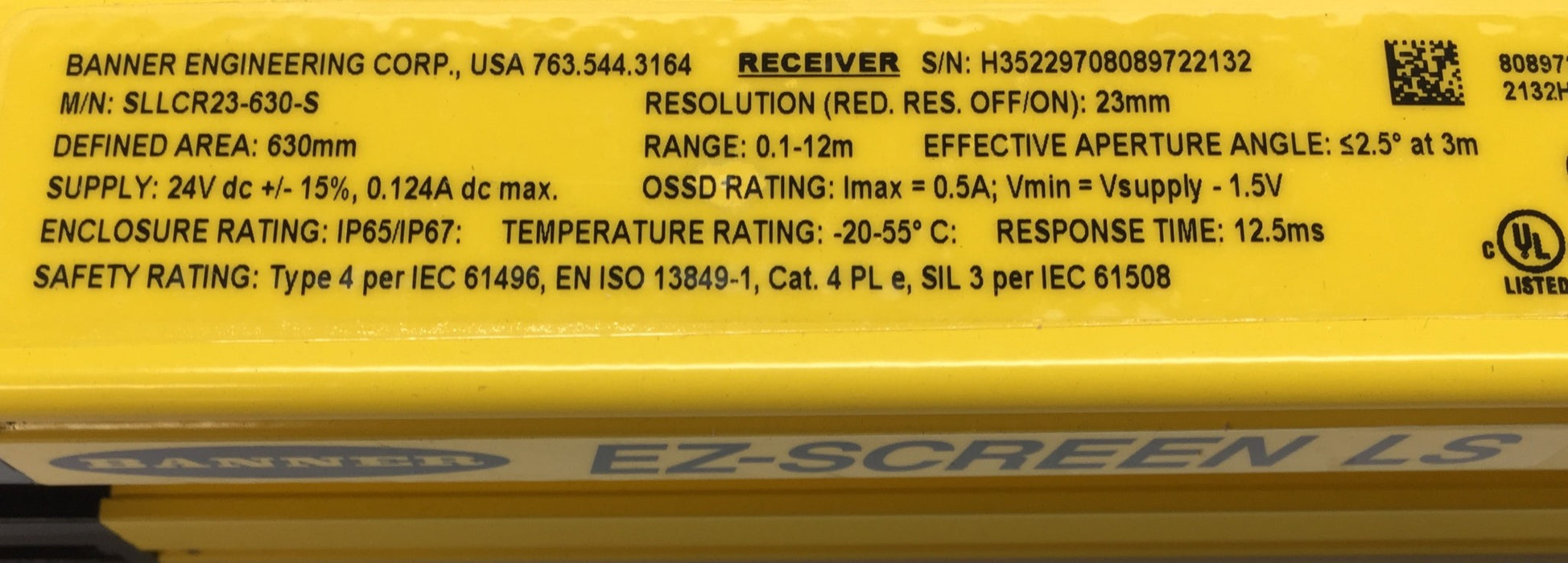 Banner Engineering EZ-Screen LS Light Curtain Receiver SLLCR23-630-S NOS