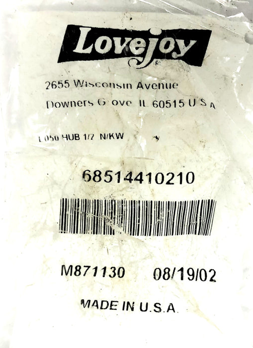 Lovejoy .500 Coupling Hub No Keyway L-050 (68514410210) [Lot of 2] NOS