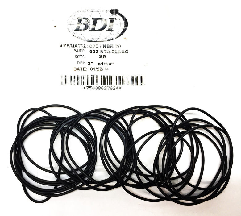 BDI 033 NBR-70 2"x 1/16" O-Ring Pack (25pcs) 033N70-25BAG NOS