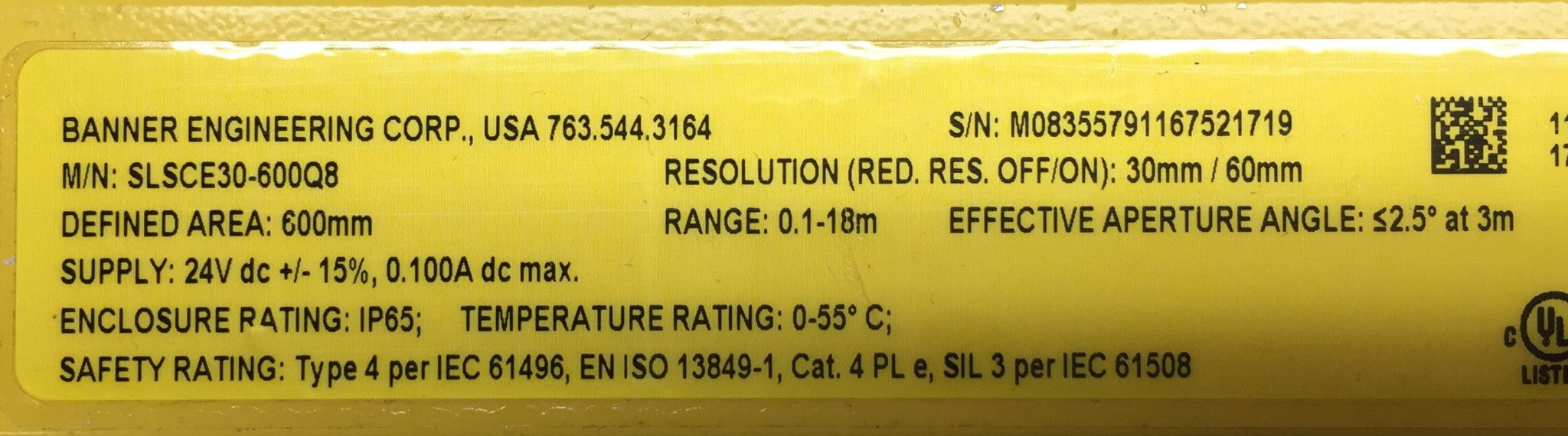 Banner Engineering EZ-Screen Emitter SLSCE30-600Q8 NOS