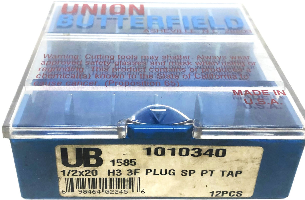 Union Butterfield 1/2x20 H3 3 Flute Plug Spiral Point Tap 1585 [Lot of 3] NOS