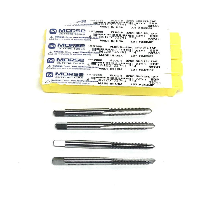 Morse 8-32 NC GH3 2 Flute Plug Tap 33741 [Lot of 4] NOS