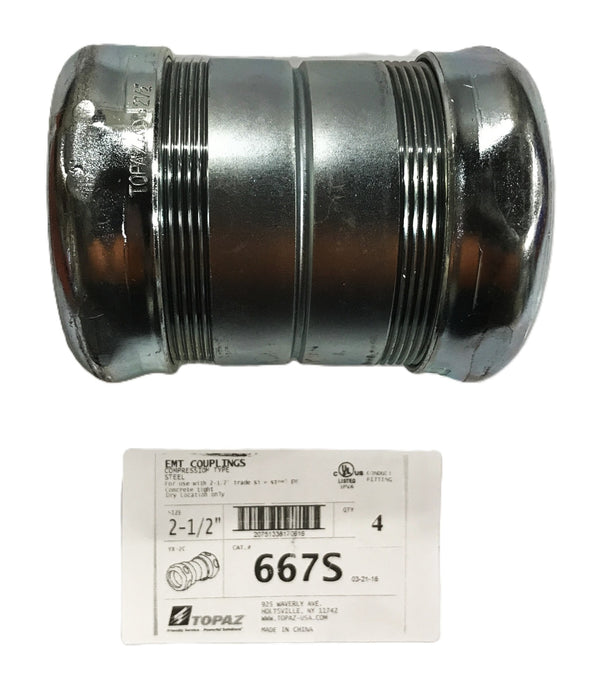 Topaz EMT Steel Compression Fitting 667S [Lot of 4] NOS