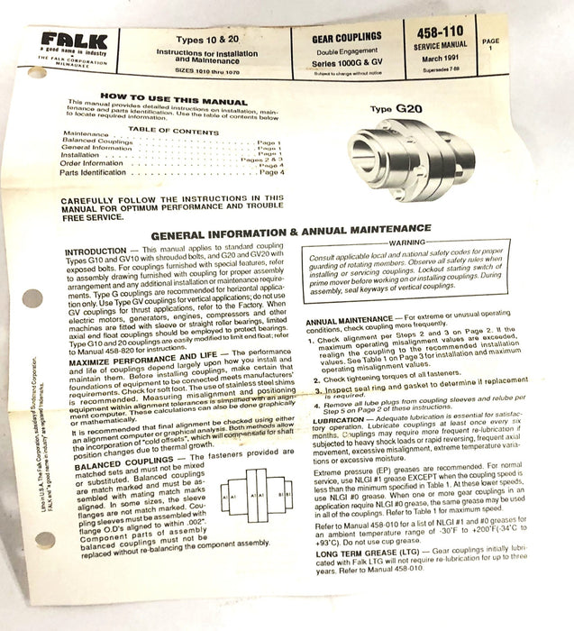 Falk 1035G10/51 Sleeve Shear Bolt 744985 NOS