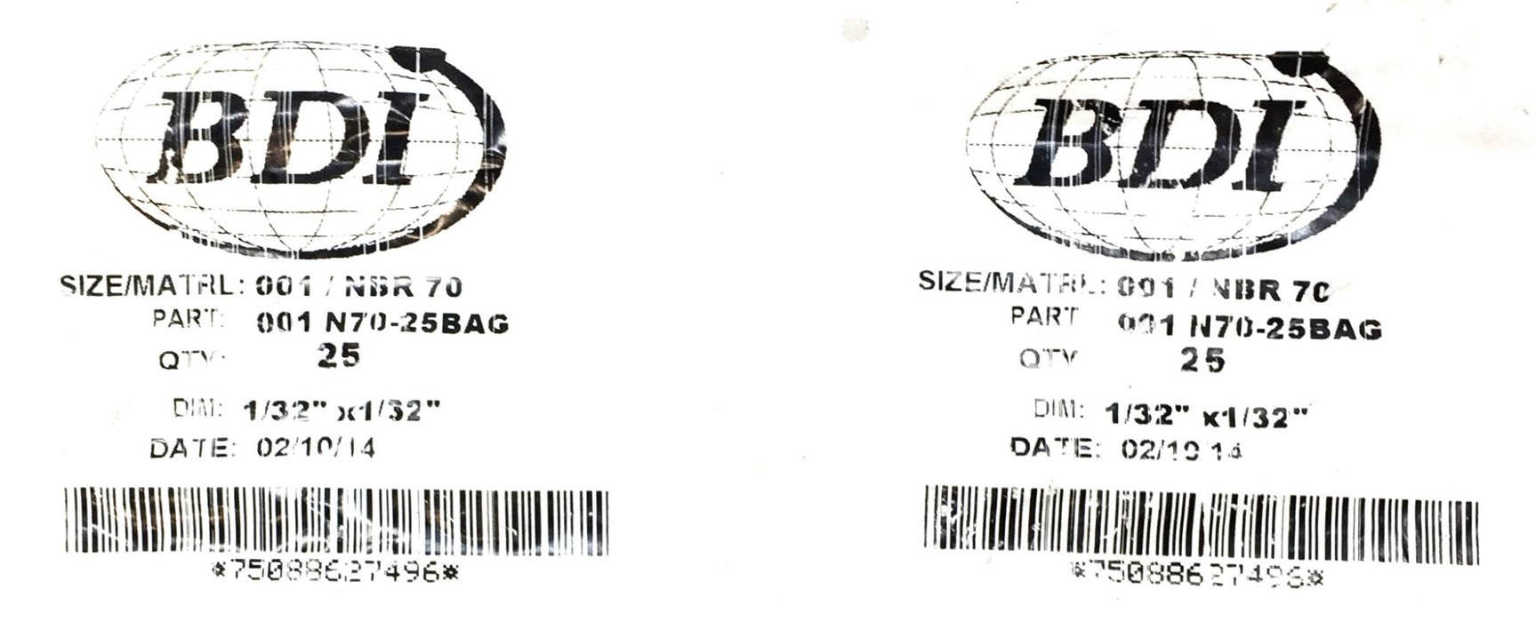 BDI 001 NBR70 O-Ring Pack (25pcs) 001 N70-25BAG [Lot of 2] NOS