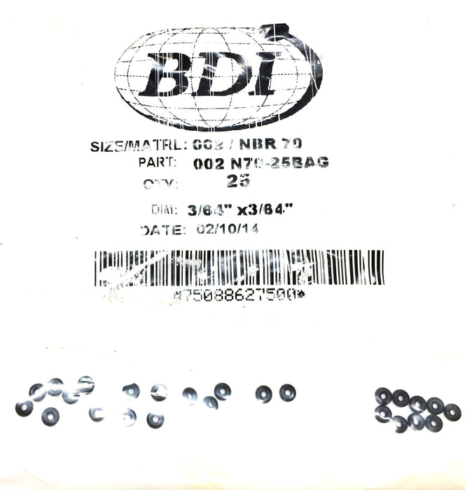 BDI 002 NBR 70 3/64" x 3/64" O-Ring Pack (25pcs) 002 N70-25BAG NOS