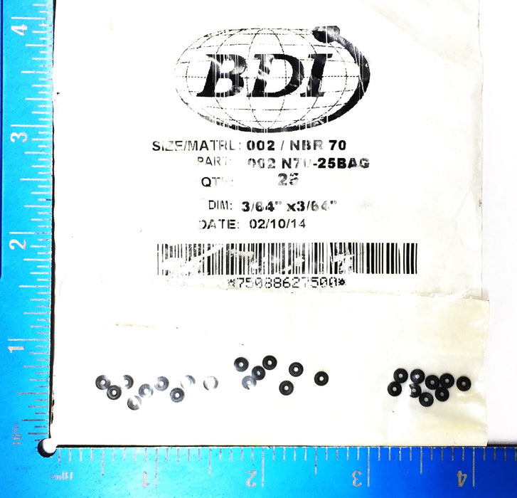 BDI 002 NBR 70 3/64" x 3/64" O-Ring Pack (25pcs) 002 N70-25BAG NOS
