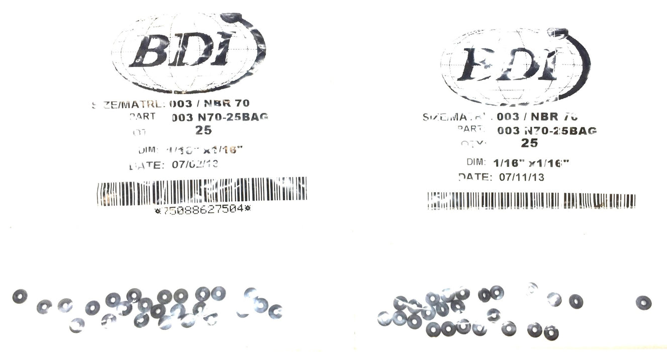 BDI 003 NBR 70 1/16"x 1/16" O-Ring Pack (25pcs) 003 N70-25BAG [Lot of 2] NOS
