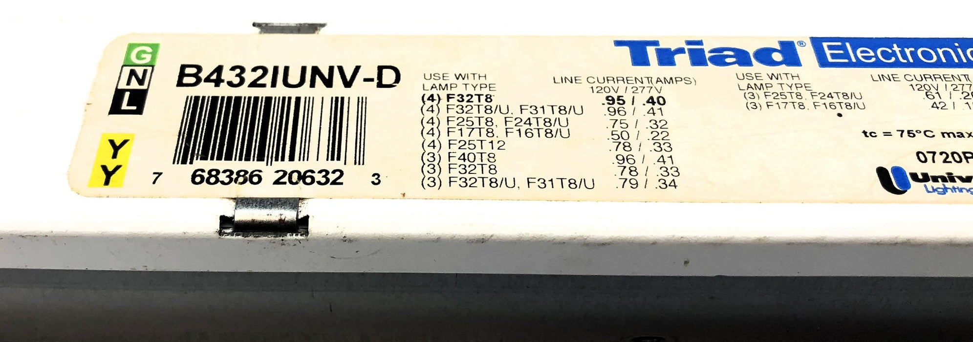 Triad Electronic Ballast 120-277 Input Volts 50/60 Hz B432IUNV-D NOS