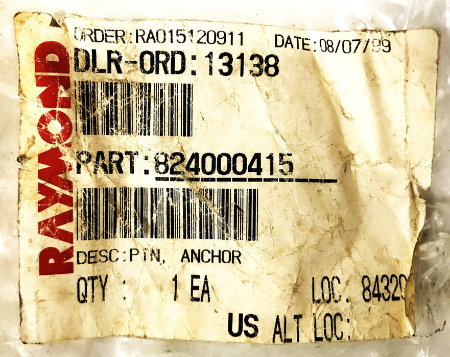 Raymond Forklift Anchor Pin 824000415 NOS