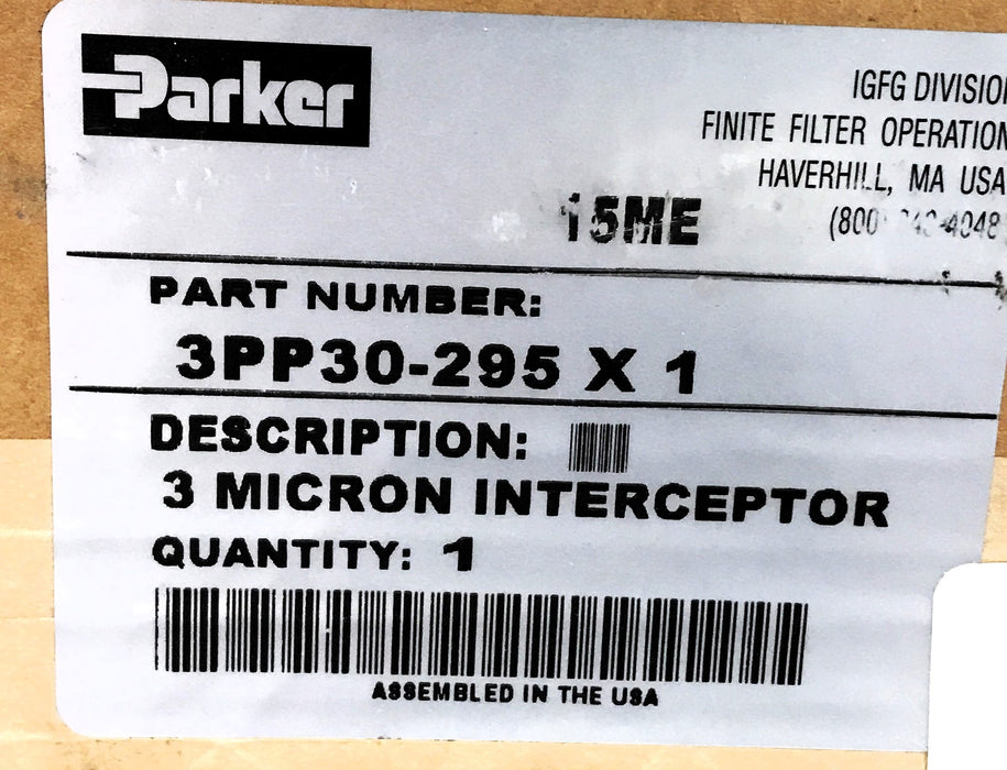 Parker 3 Micron Interceptor 3PP30-295 NOS
