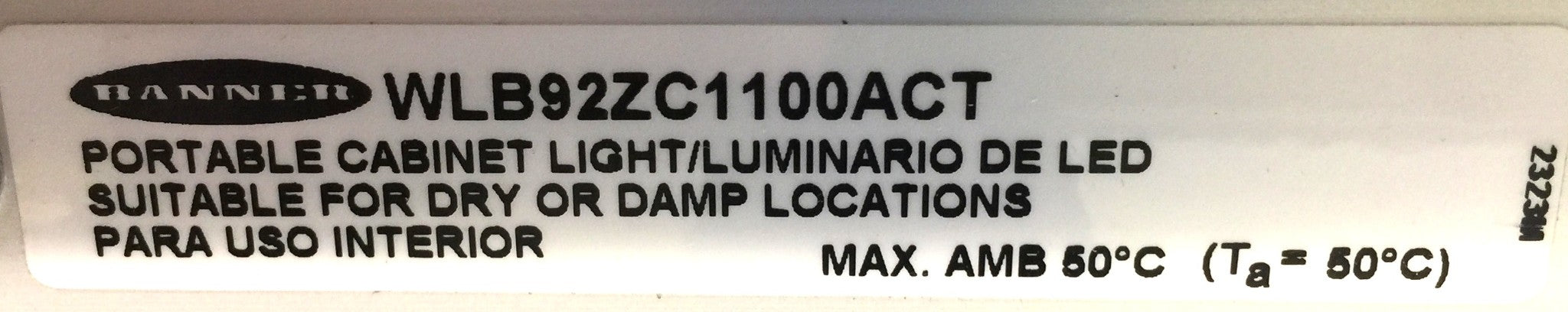 Banner Engineering Portable LED Cabinet Light WLB92ZC1100ACT NOS