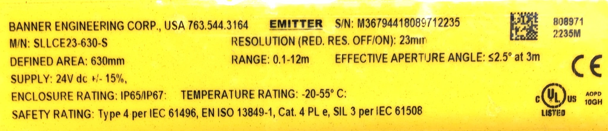 Banner Engineering EZ-Screen LS Safety Light Curtain Emitter SLLCE23-630-S NOS