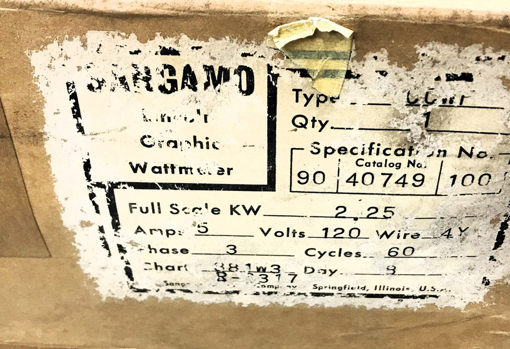 Sangamo Lincoln Graphic Wattmeter 1-40749  NOS