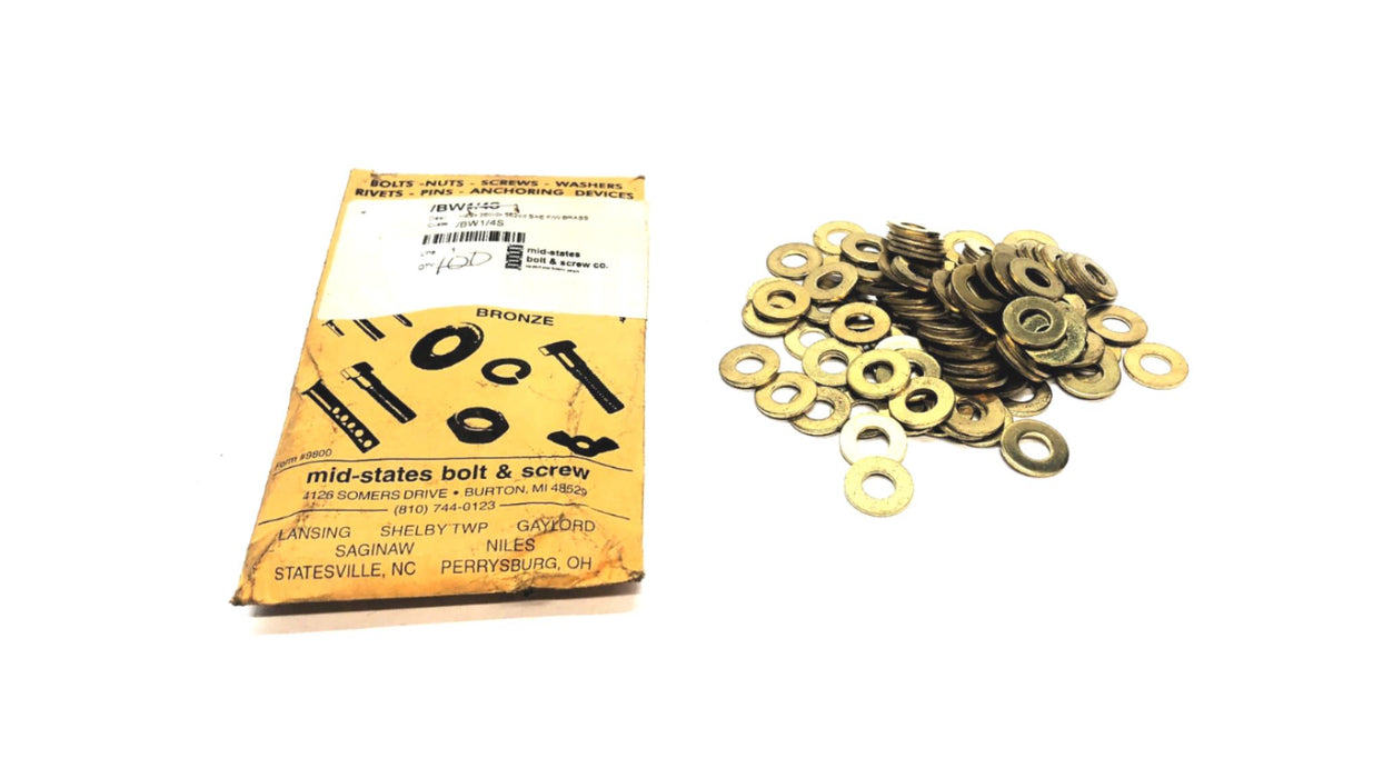 Mid-States Bolt & Screw Pack of (100) 1/4Sx.260IDx.562OD Flat Washer /BW1/4S NOS