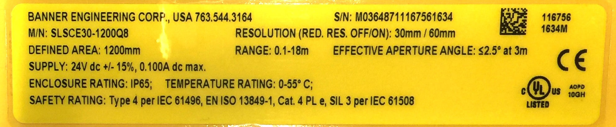 Banner EZ-Screen LS Emitter Curtain SLSCE30-1200Q8 NOS