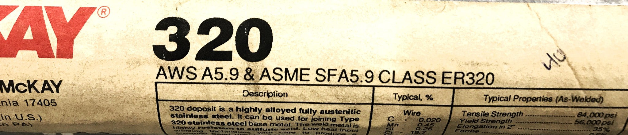 McKay Pack of (40) 1/8" Diameter Stainless Steel Solid Welding Wire 320 NOS