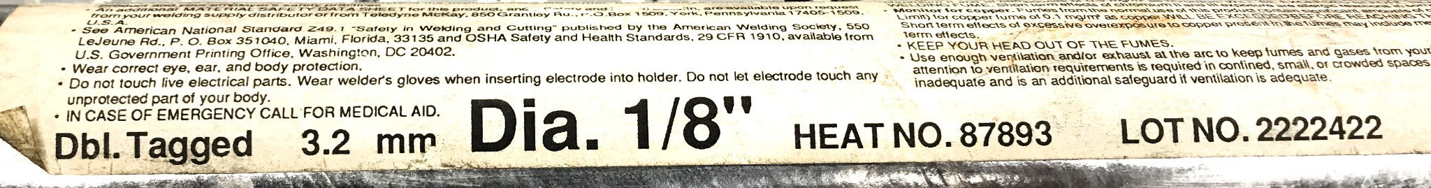 McKay Pack of (40) 1/8" Diameter Stainless Steel Solid Welding Wire 320 NOS