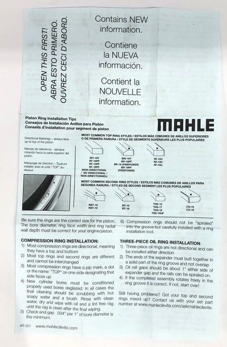 Mahle Clevite Piston Ring Set PDP-8921722 NOS