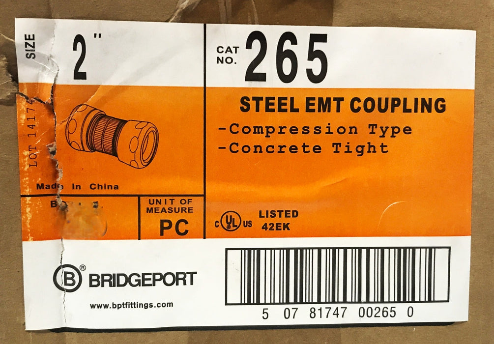 Bridgeport 2 inch Steel EMT Compression Fitting 265 [Lot of 4] NOS