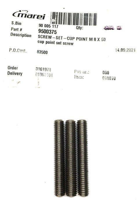 Marel Cup Point Screw Set M8 x 50mm 9500375 [Lot of 3] NOS