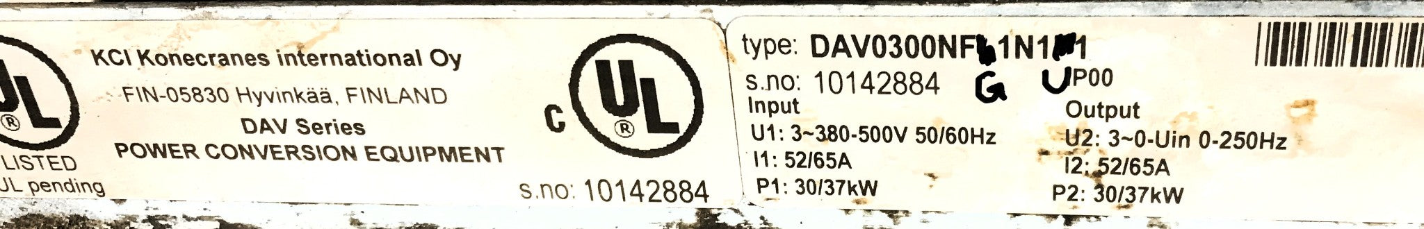 Konecranes Dynac Vector DAV0300NFG1N1U1 PARTS ONLY